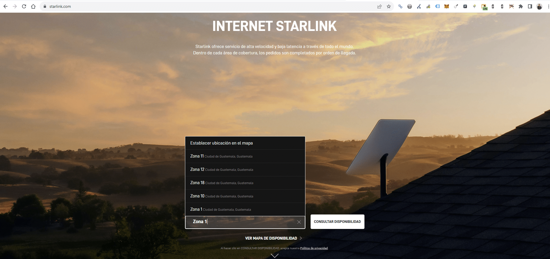 Consultar disponibilidad Internet Starlink